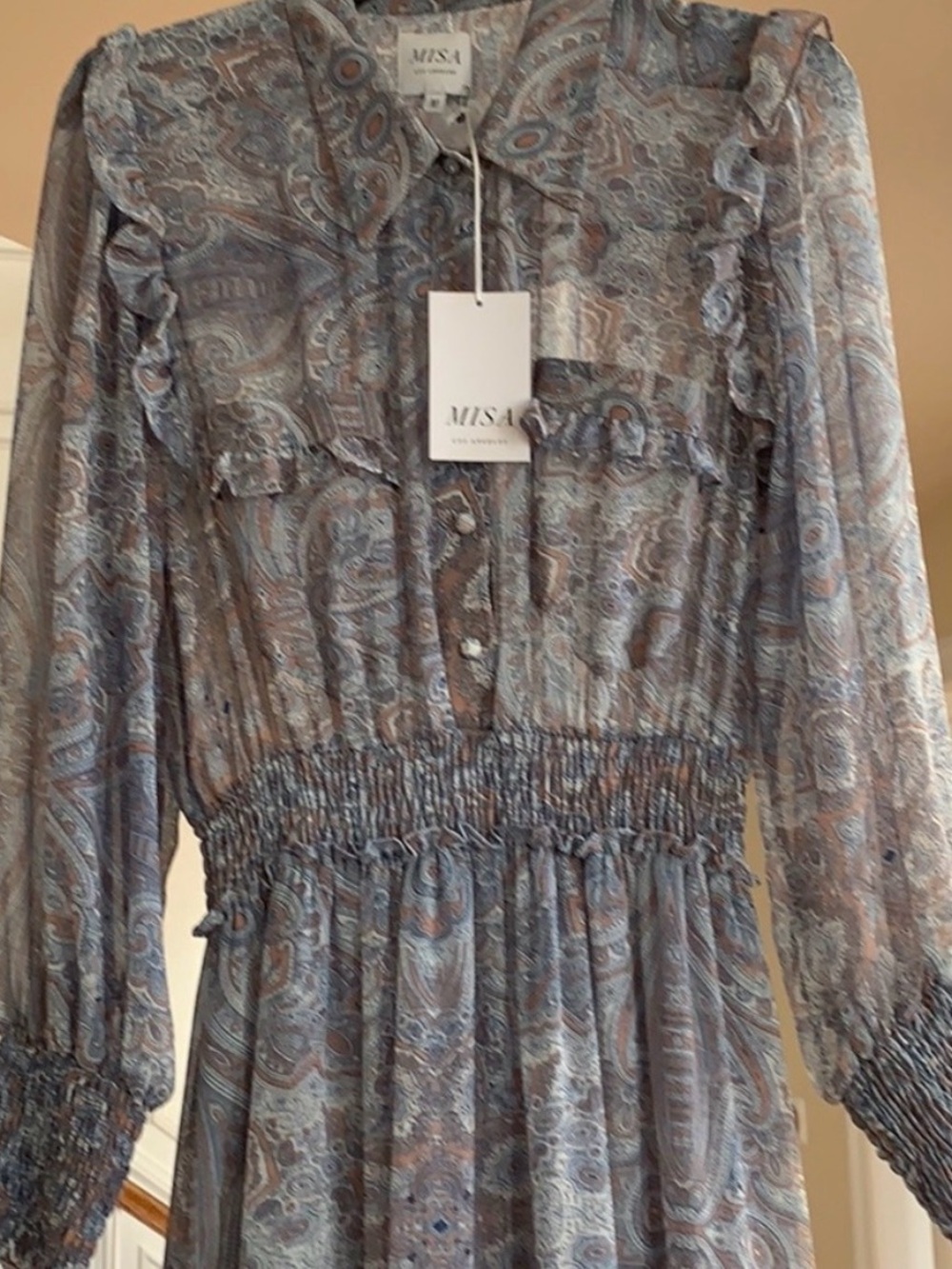 Light Blue Paisley Maxi Dress with Tiered Skirt - Picture 5 of 7